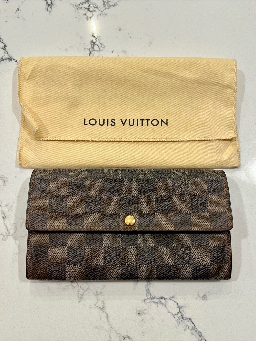 Louis Vuitton Brown Damier Ebene Continental Wallet Sarah with Dust Bag